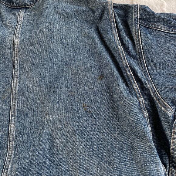 š„VTG Australian Outback Denim Jacket Barn Chores Cargo Pockets Leather Trim XL - Picture 9 of 16